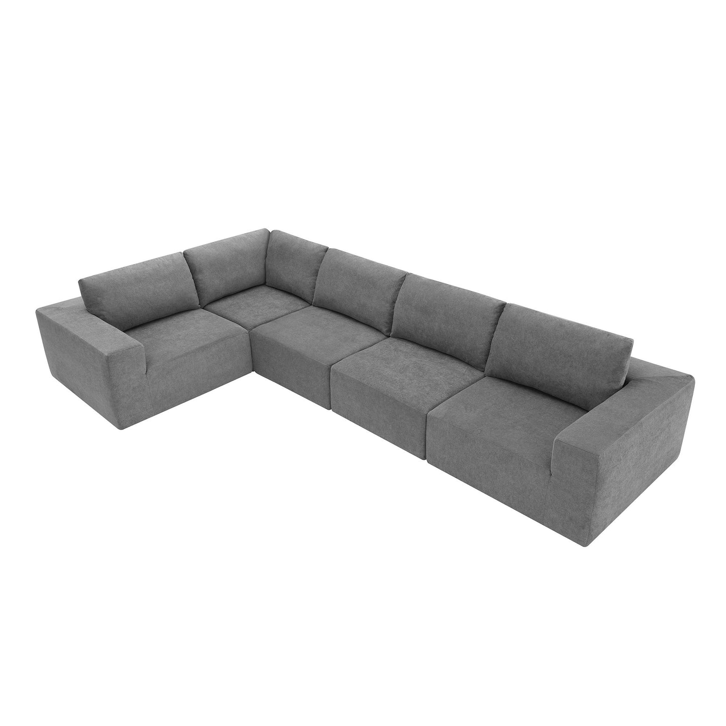 Modular L Shaped Sectional Sofa, Luxury Floor Couch Set, Upholstered Indoor Furniture, Foam - Filled Sleeper Sofa Bed 5 Pieces Free Combination - Gray