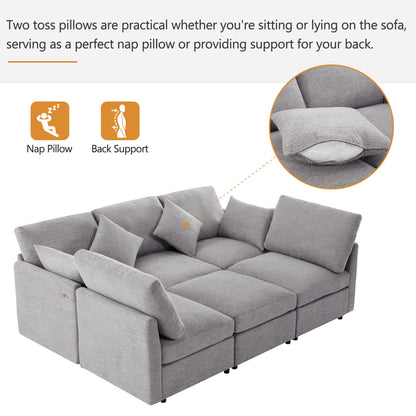 Sectional Sofa Modular Sofa U - Shaped Sofa Couch Sofa Bed L - Shaped Sofa With A Movable Ottoman And Two USB Ports For Living Room - Light Gray