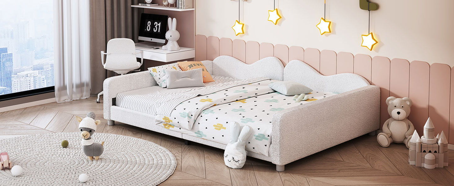 Full Size Upholstered Daybed, Sherpa Fabric Sofabed With Cloud-Shaped Backrest, No Box - Spring Needed - White