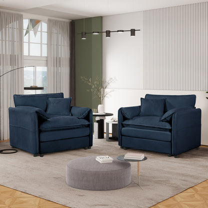 Modern Oversized Chenille Accent Chair, Comfy Armchair With Large Seat (Set of 2) - Blue