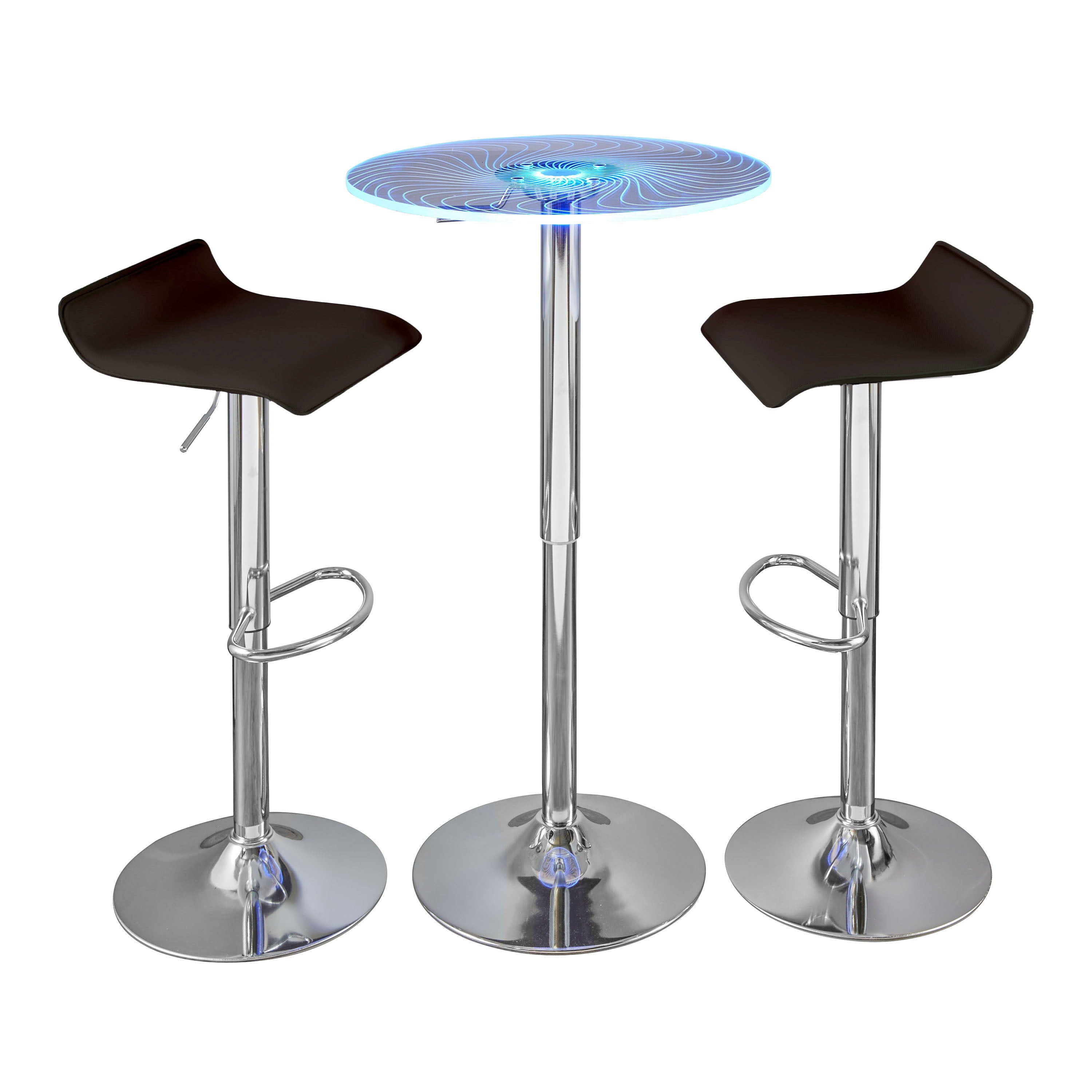 Spyra Ale - 3 Piece Contemporary Adjustable Bar With Light Up Set - Chrome / Clear / Brown