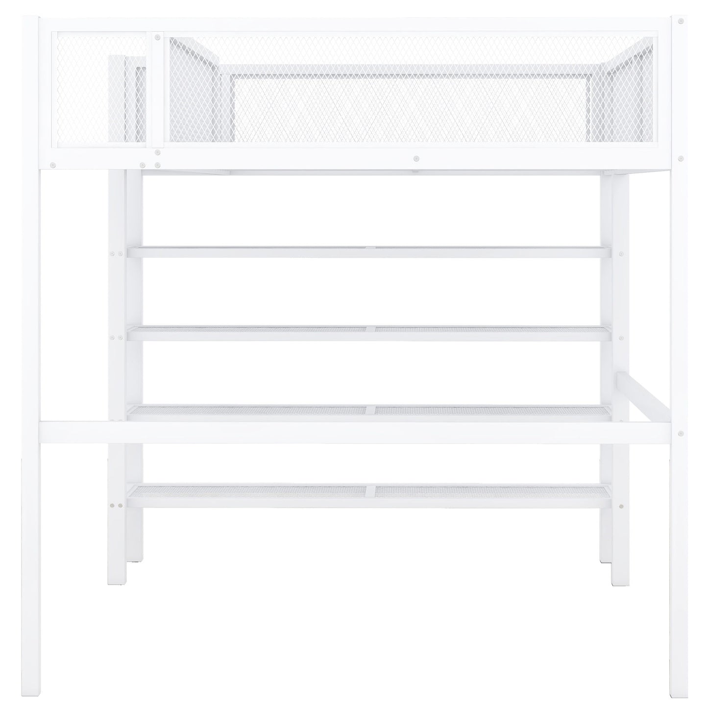 Full Size Loft Bed With 4 Tier Shelves And Storage - White