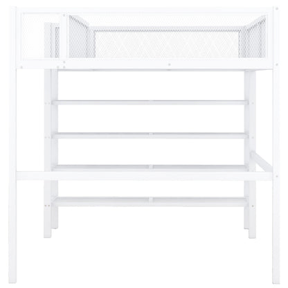 Full Size Loft Bed With 4 Tier Shelves And Storage - White