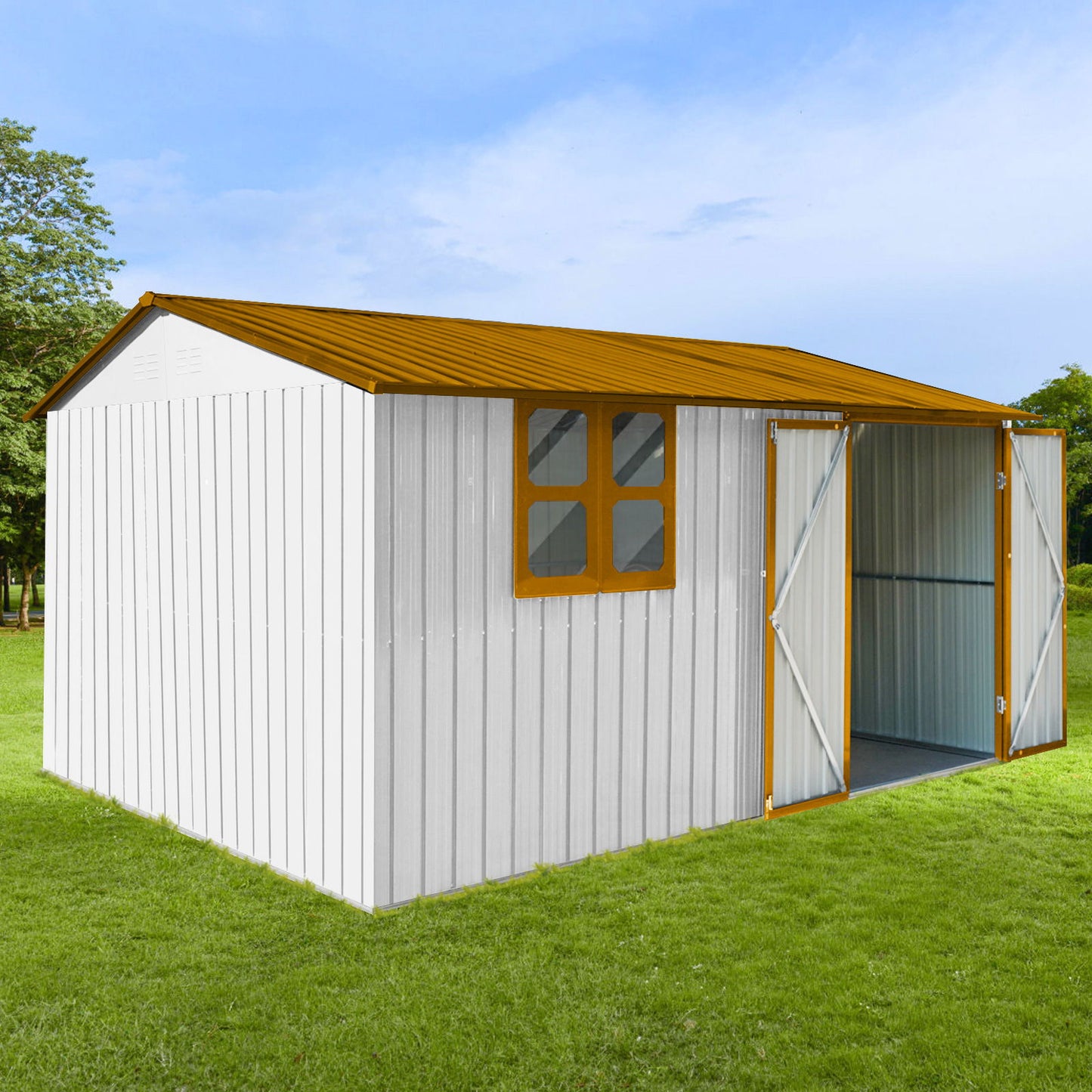 10'x12' Garden Sheds Outdoor Storage Sheds With Window - White / Yellow