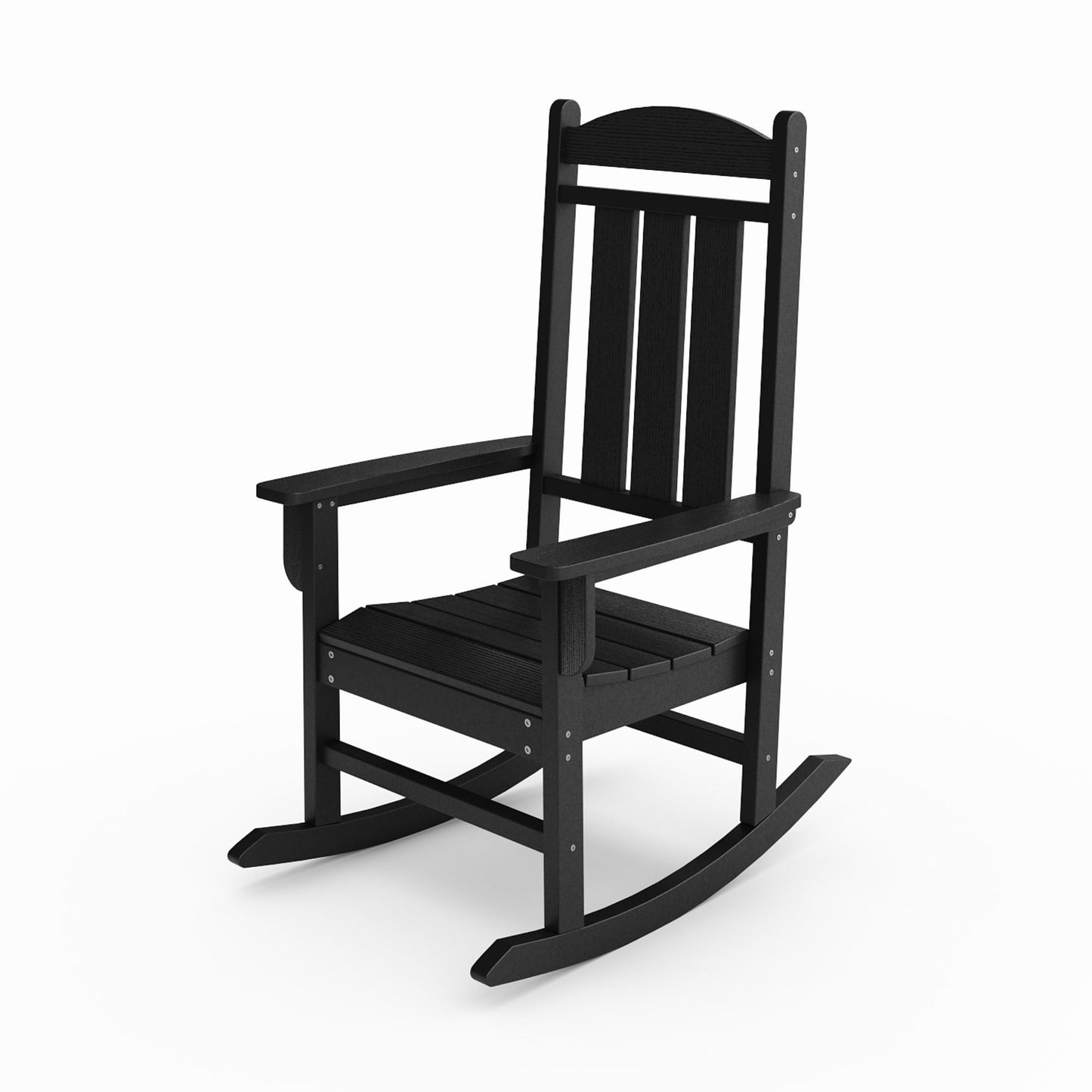Traditional Porch Rocker Classic HDPE Poly Lumber For Porch, Patio, And Garden Comfort - Black