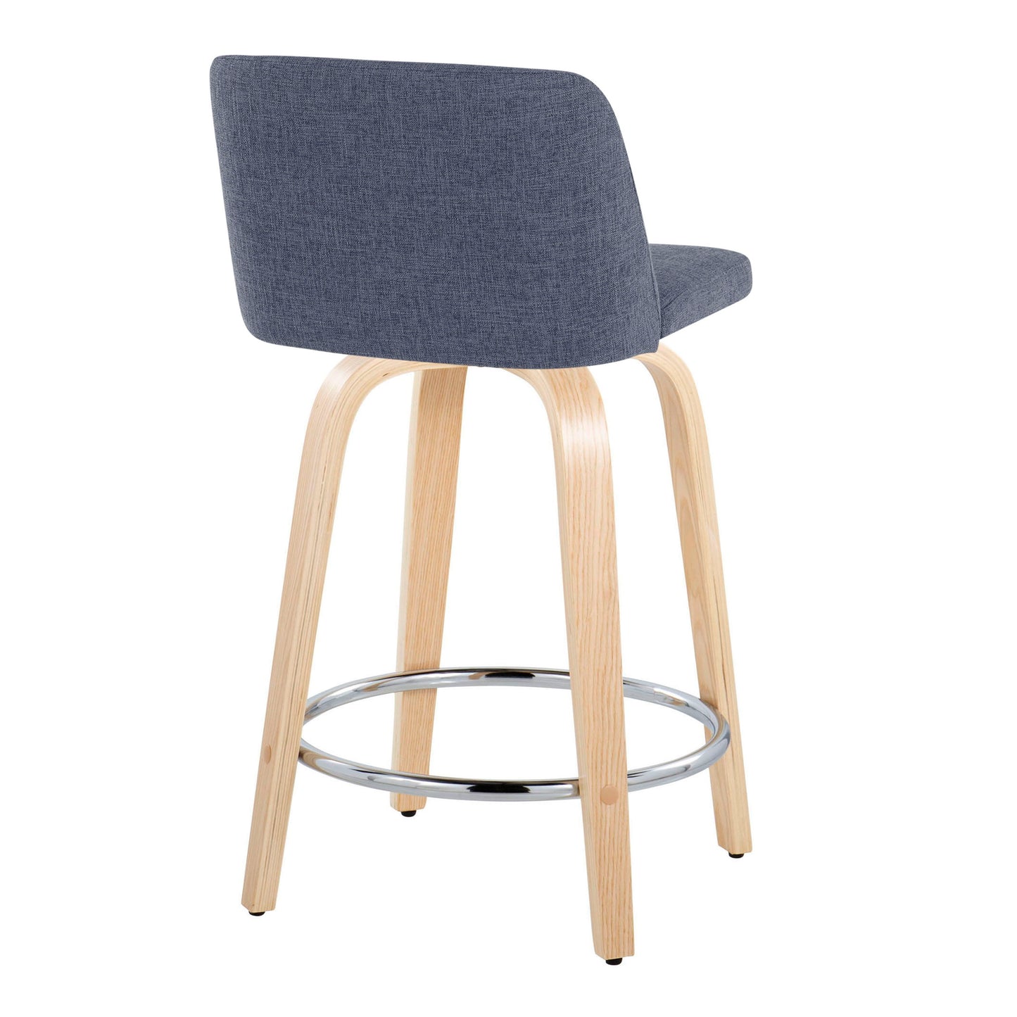 Toriano - Contemporary Fixed Height Counter Stool With Swivel With Round Footrest (Set of 2) - Natural / Blue