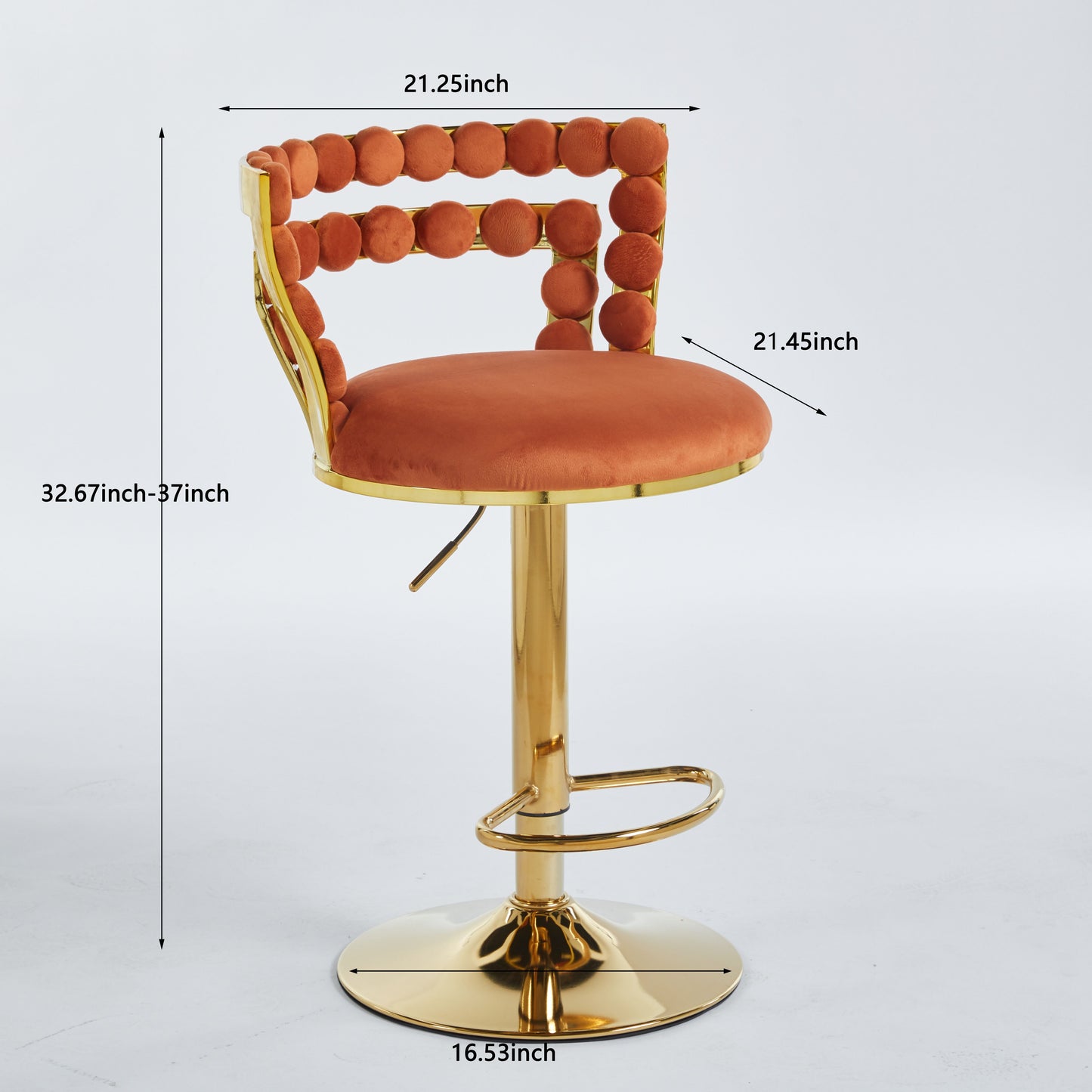 Modern Bar Chair With Iron Tube Legs, Soft Cushions And Comfortable Backrest, Suitable For Dining Room, Living Room, Cafe, Hairball Back, Bar Stool (Set of 2) - Golden