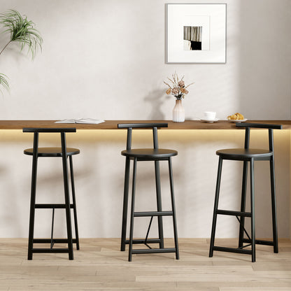 Modern Kitchen Bar Stools (Set of 3) With Footrest - Black