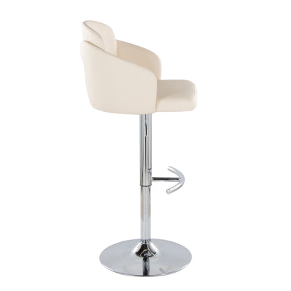 Dahlia - Contemporary Adjustable Barstool With Swivel With Rounded T Footrest (Set of 2) - Chrome / Cream