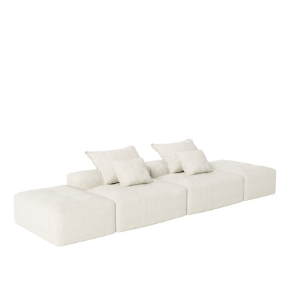 Modern Oversized Modular Sectional Sofa With 2 Ottoman And 2 Seat, Sparkling Chenille Fabric Soft Cushion Sofa With 4 Pillows, 4 Pieces Diy Combination Tufted Sofa, No Assembly Required - Beige