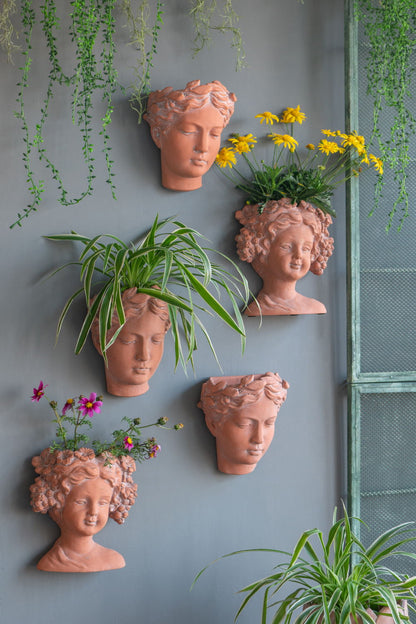 7X5.5X9" Visage Head Bust Planter, Home Wall Planter - Brown