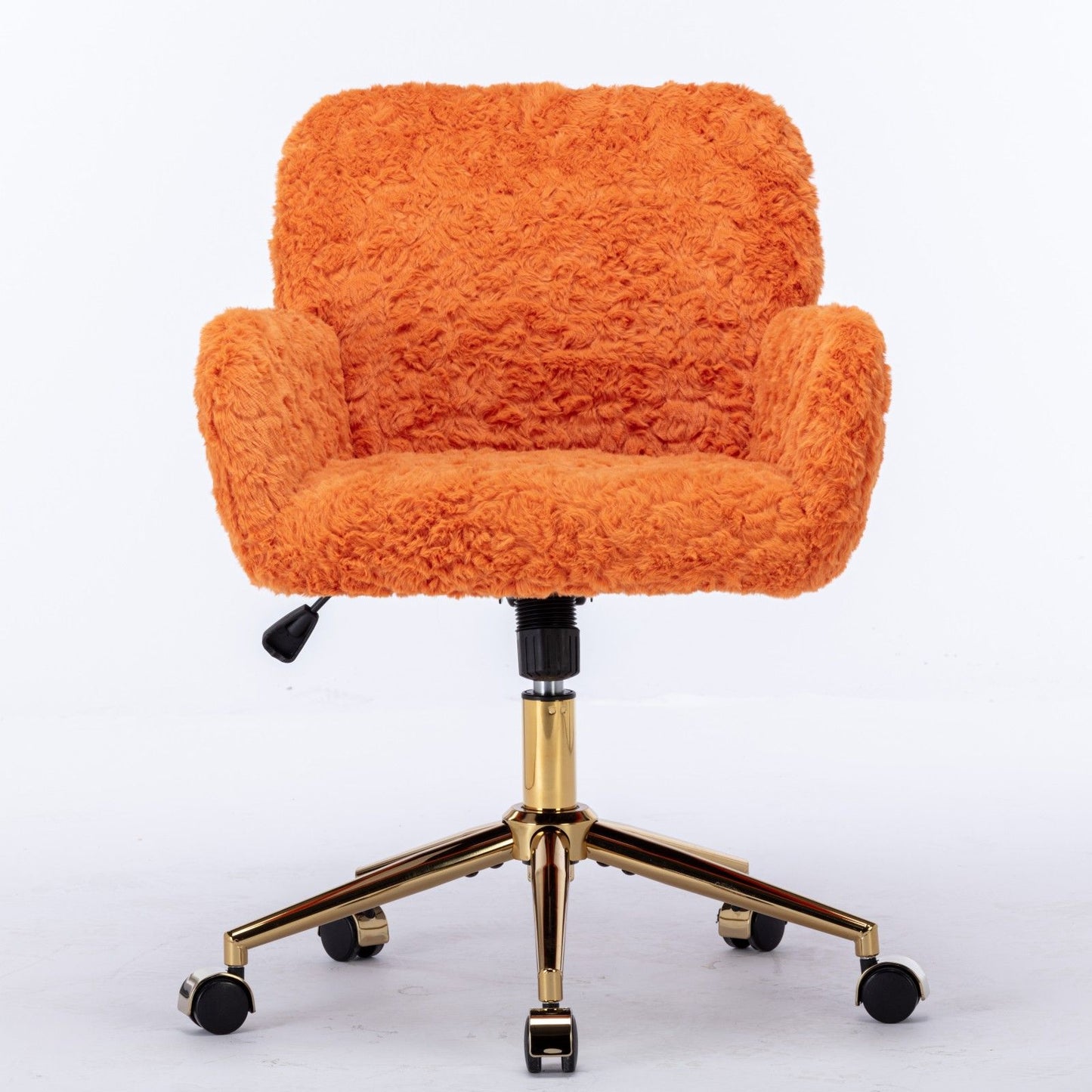 Office Chair, Artificial Rabbit Hair Home Office Chair With Golden Metal Base, Adjustable Desk Chair Swivel Office Chair, Vanity Chair - Orange