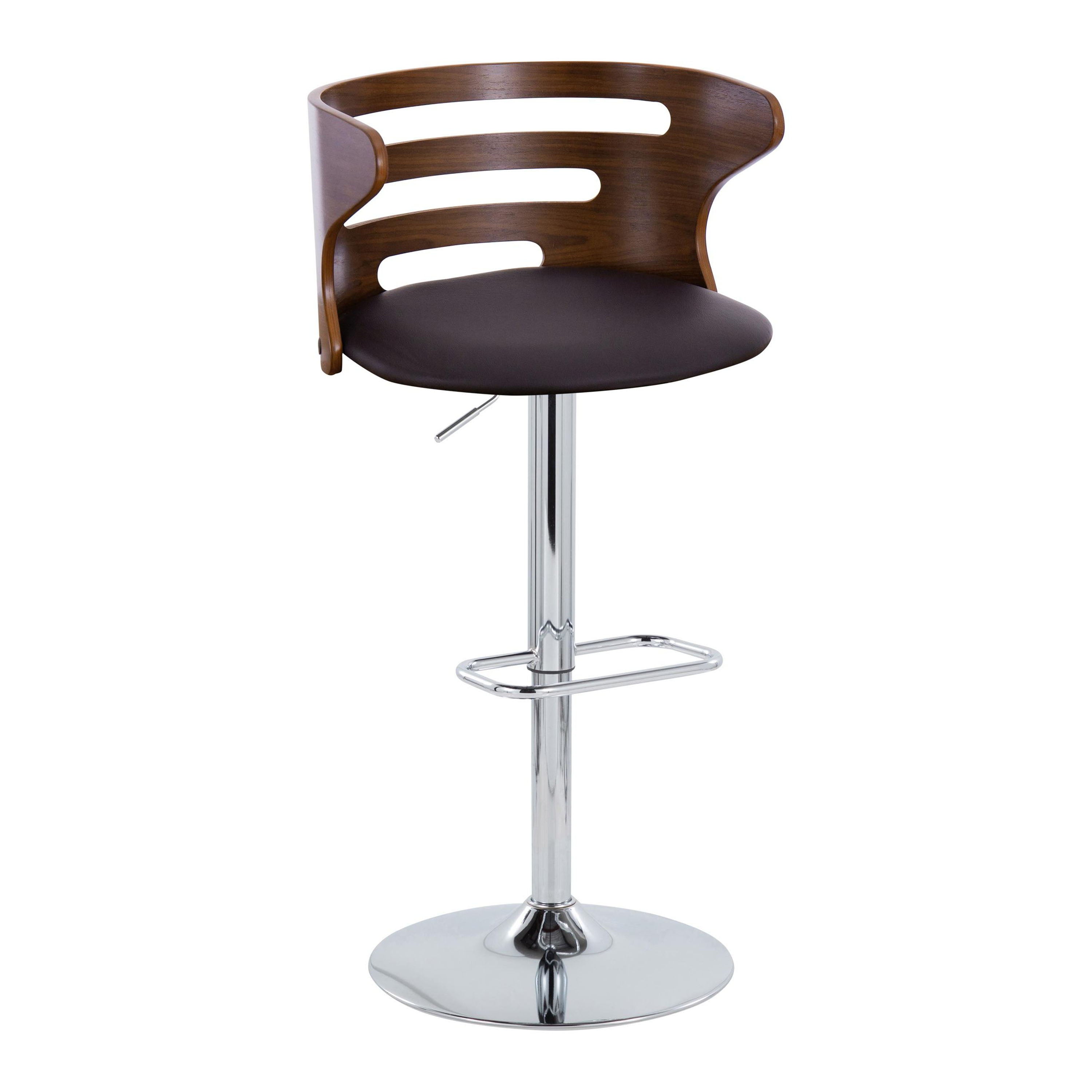 Cosi - Mid-Century Modern Adjustable Barstool With Swivel With Rounded Rectangle Footrest (Set of 2) - Chrome / Brown