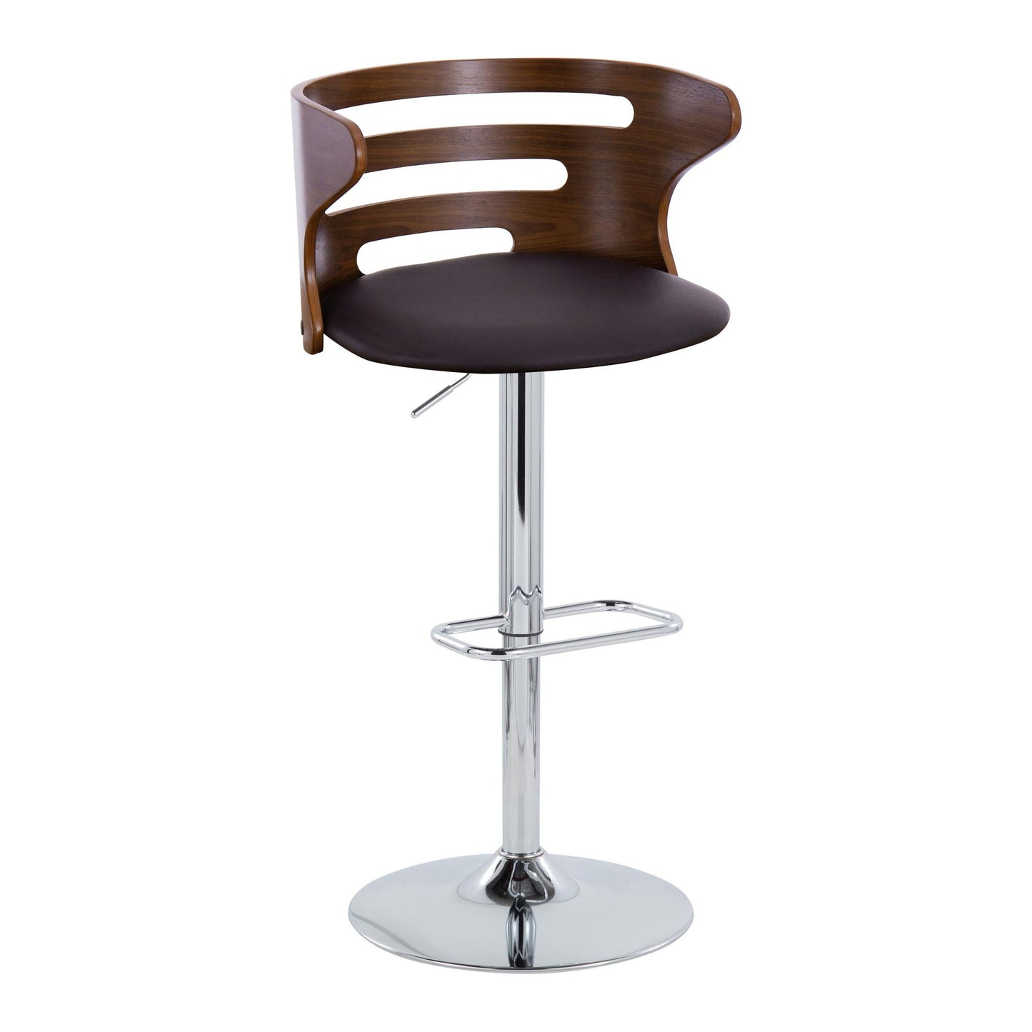 Cosi - Mid-Century Modern Adjustable Barstool With Swivel With Rounded Rectangle Footrest (Set of 2) - Chrome / Brown