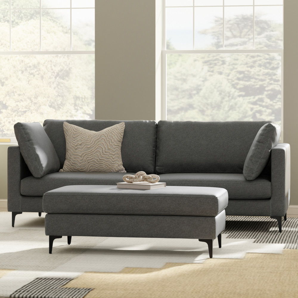 Ava - Mid Century Sofa With Ottoman Set - Dark Gray
