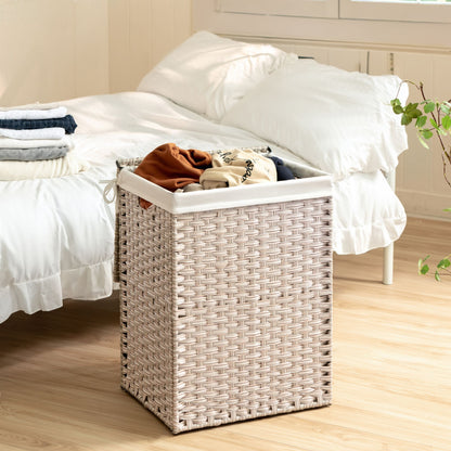 Laundry Hamper With Lid PE Rattan Powder Coating Frame Clothes Hampers With 2 Removable Bags, 100L - Gray