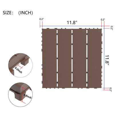 Interlocking Deck Tiles, 44 Pack Patio Deck Tiles, XSquare Waterproof Outdoor All Weather Use, Outdoor And Indoor Patio Decking Tiles For Poolside Balcony Backyard - Brown