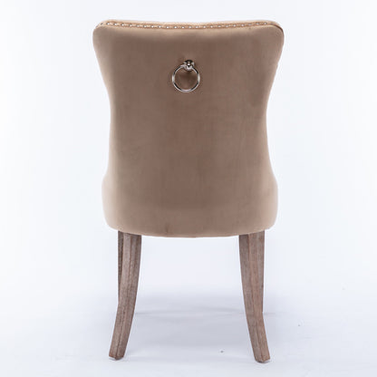 Nikki - Modern, High-End Tufted Solid Wood Contemporary Velvet Upholstered Dining Chair With Wood Legs Nailhead Trim (Set of 2) - Khaki