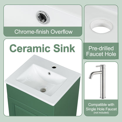 18" Bathroom Vanity With Sink, & Ceramic Cabinet With Adjustable Shelf - Green