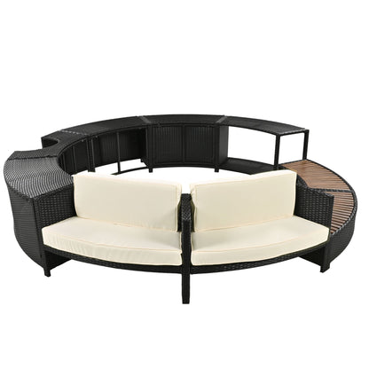 Spa Surround Spa Frame Patio Rattan Sofa Set With Storage Spaces, Mini Sofa And Comfortable Cushion For Patio, Backyard - Beige