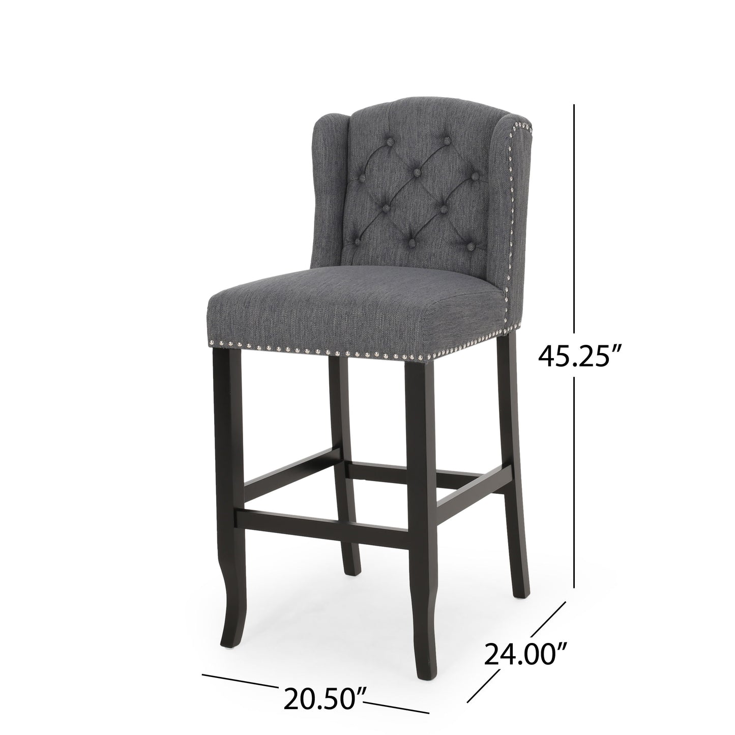 Solara - Fabric Tufted Counter Stool With Nailhead Accents (Set of 2) - Charcoal