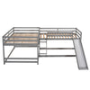 Full And Twin Size L-Shaped Bunk Bed With Slide And Short Ladder - Gray