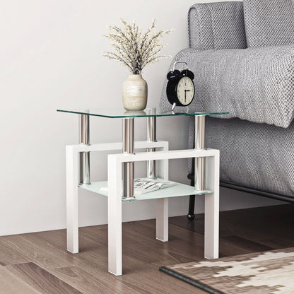 Modern Tempered Glass Tea Table, End Square Table For Living Room - Transparent / White