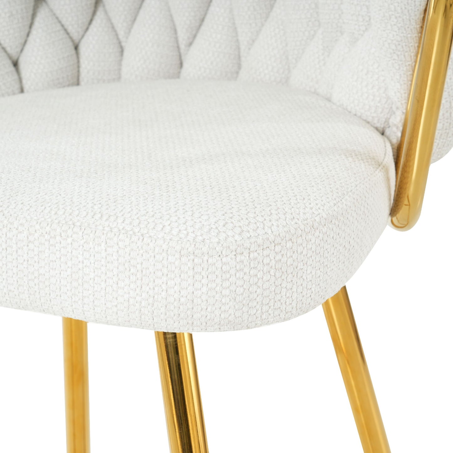Modern Design High Stool With Gold Plated Legs Linen Bar Chair For Kitchen Dining And Cafe (Set of 2) - White
