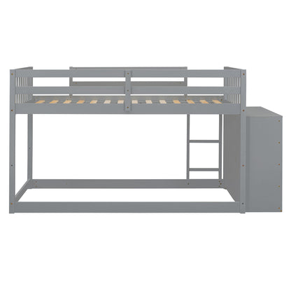 Twin Over Twin Classic Bunk Bed With 4 Drawers And 3 Shelves - Gray