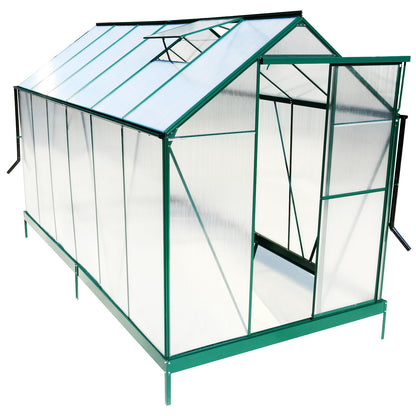 6.3'x12.2'x7' Polycarbonate Greenhouse, Heavy Duty Outdoor Aluminum Walk-In Green House Kit With Rain Gutter, Vent And Door For Backyard Garden - Green