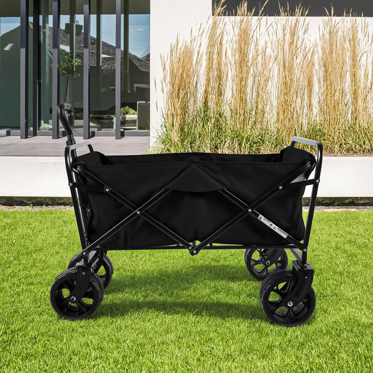100L Collapsible Folding Beach Wagon Cart With 220Lbs Large Capacity, Wagons Carts Heavy Duty Foldable With Big Wheels For Sand, Garden, Camping - Black
