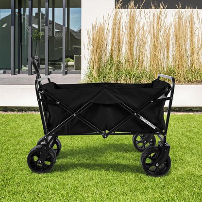 100L Collapsible Folding Beach Wagon Cart With 220Lbs Large Capacity, Wagons Carts Heavy Duty Foldable With Big Wheels For Sand, Garden, Camping - Black