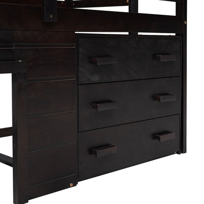 Twin Size Loft Bed With Cabinet And Shelf - Espresso