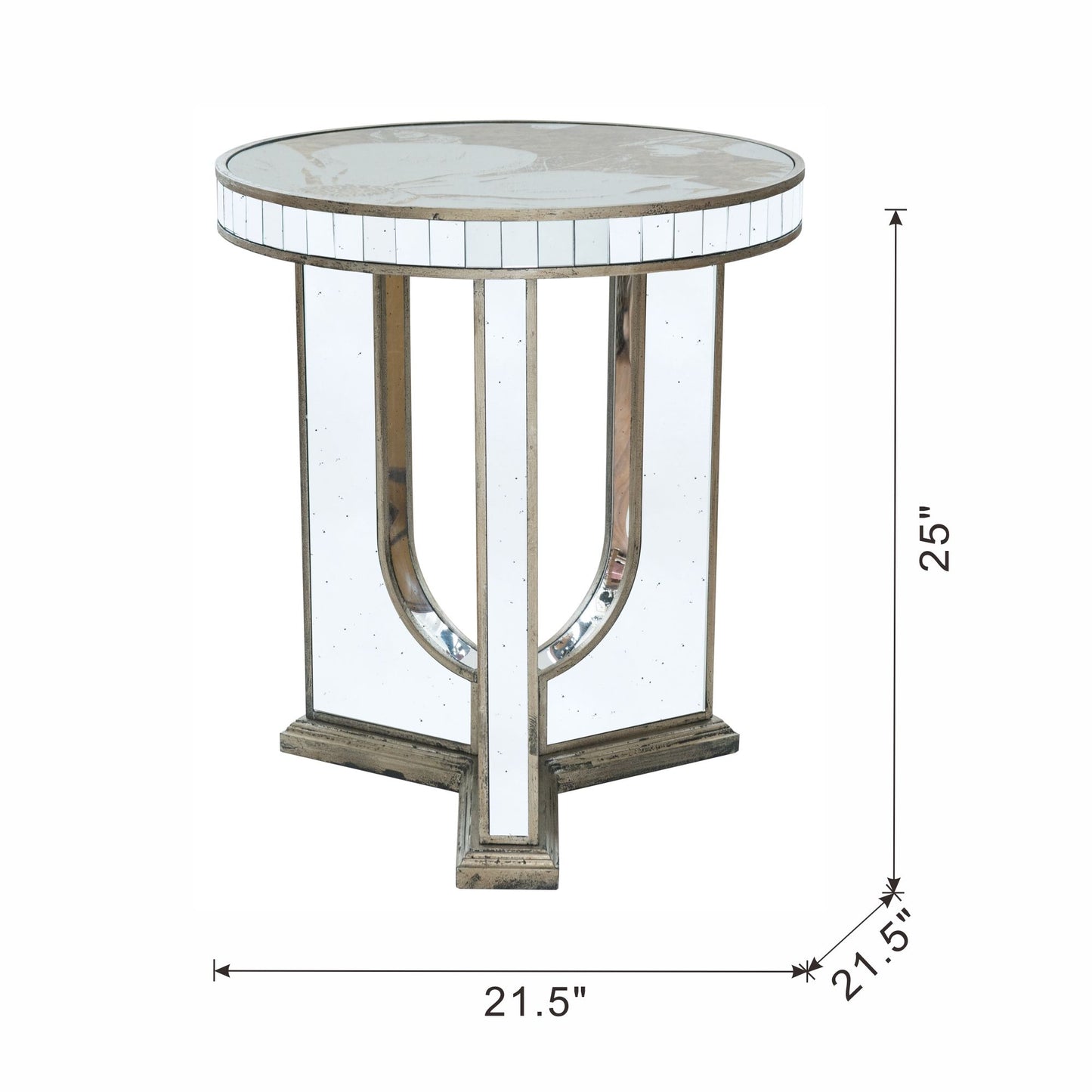 Round Side Table With Elegant Foral Design And Mirrored - Silver Multi