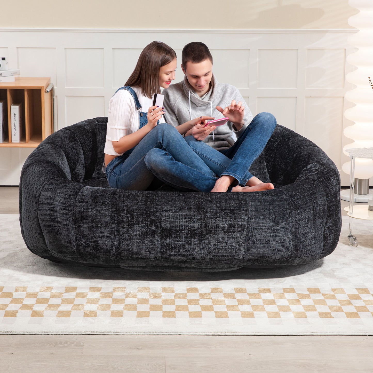 High Back Durable Comfort Bean Bag Sofa Couch For Adults And Kids - Black