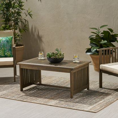 Acacia Wood Outdoor Coffee Table, Rectangular Patio Coffee Table For Outside - Gray