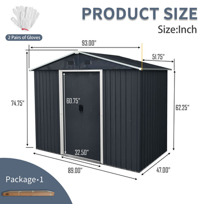 8Ft X 4Ft Outdoor Metal Storage Shed With Sliding Door And Foundation For Backyard, Patio, Lawn - Black / White