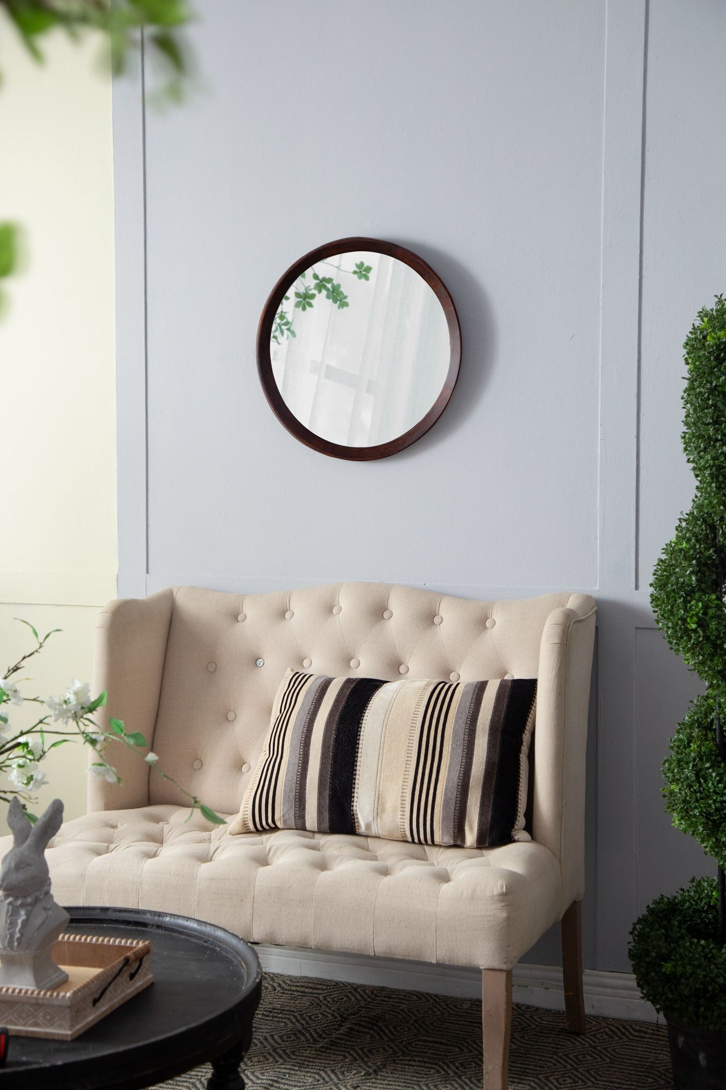 Transitional Decor Style Mango Wood Wall Mirror Wall Decor With Frame Of Solid Mango Wood For Bathroom, Entryway Console Lean Against Wall - Dark Brown