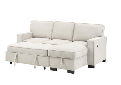Estelle - Fabric Reversible Sleeper Sectional With Storage Chaise Drop-Down Table 2 Cup Holders And 2 USB Ports - Beige
