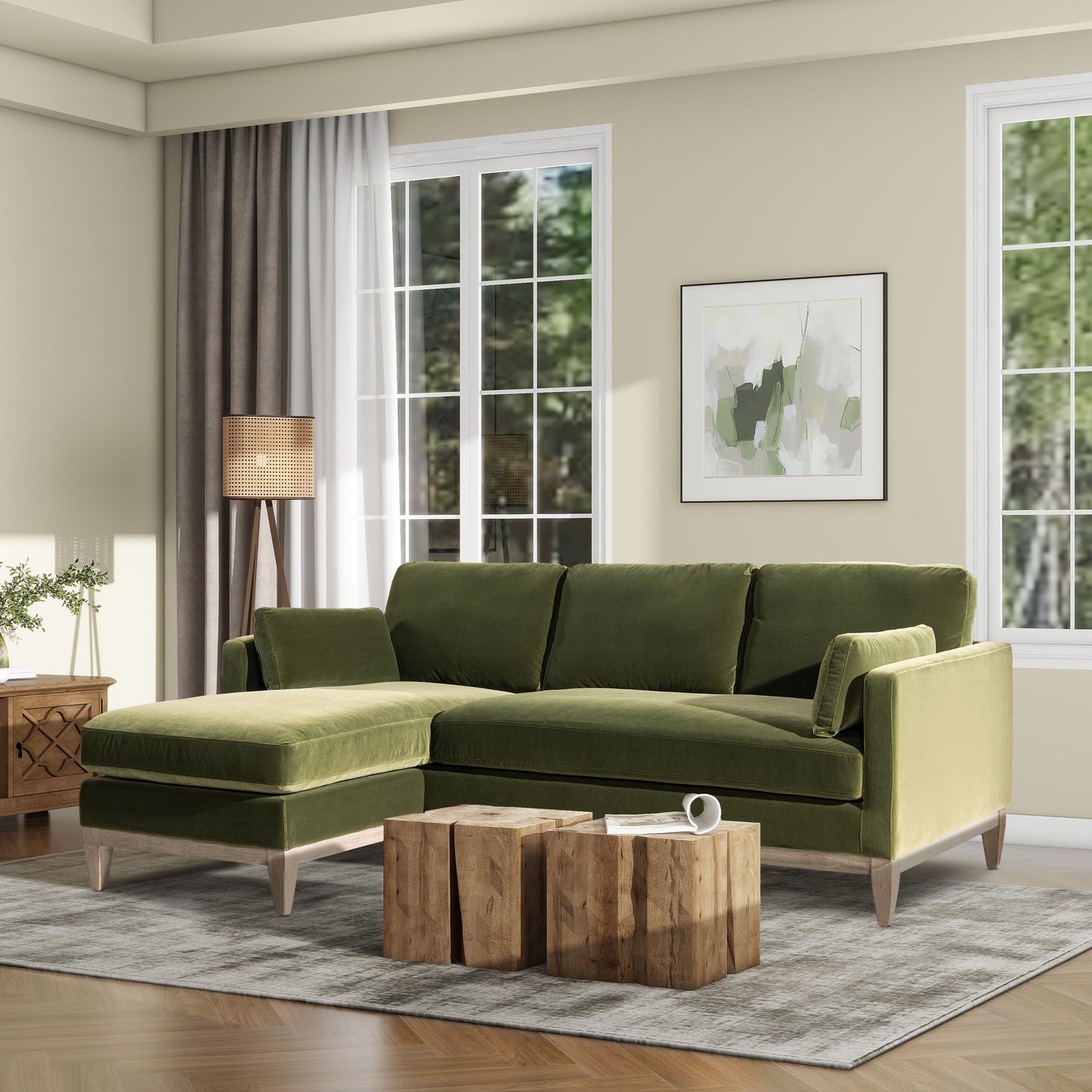 Knox - Modern Farmhouse Reversible Chaise Sectional Sofa - Green