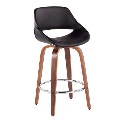 Fabrico - Mid-Century Modern Fixed Height Counter Stool With Round Footrest (Set of 2) - Walnut / Black