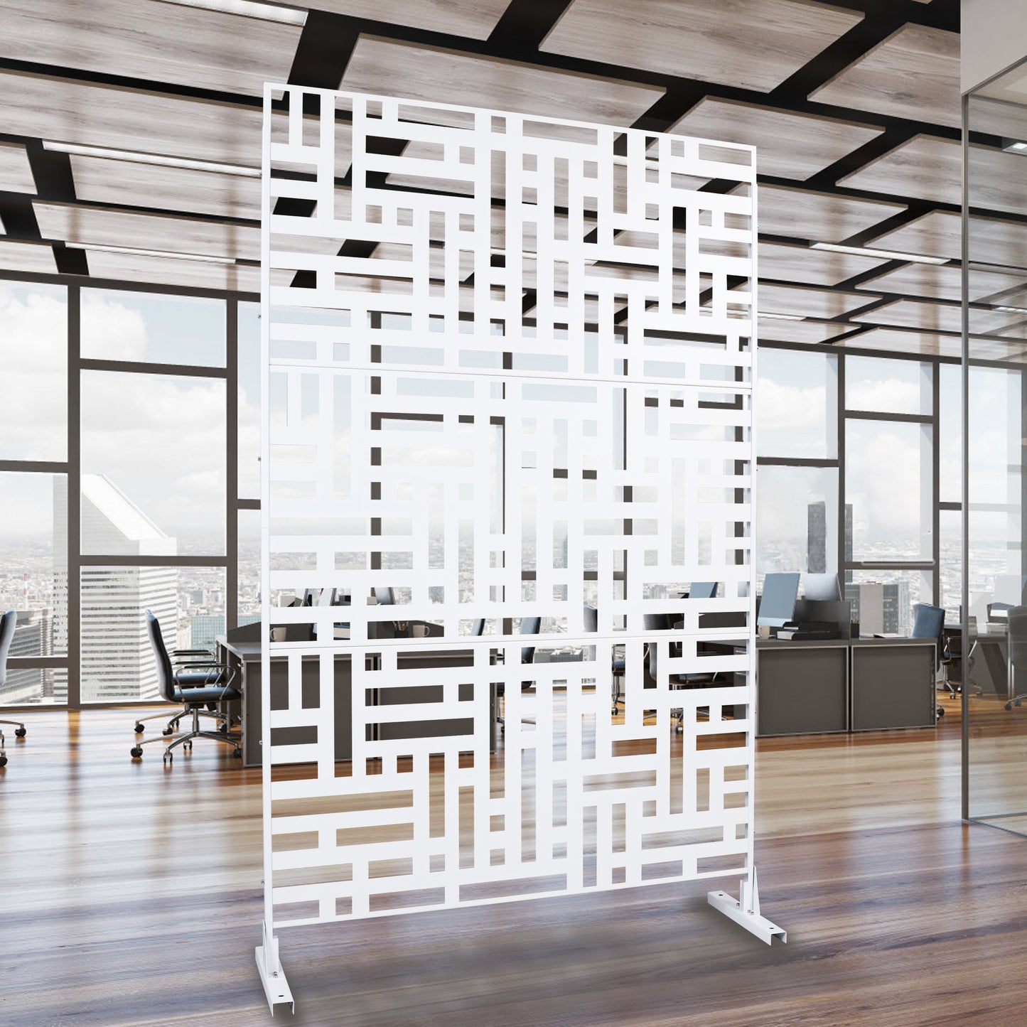Decorative Freestanding Metal Privacy Screen For Indoor & Outdoor Use - White