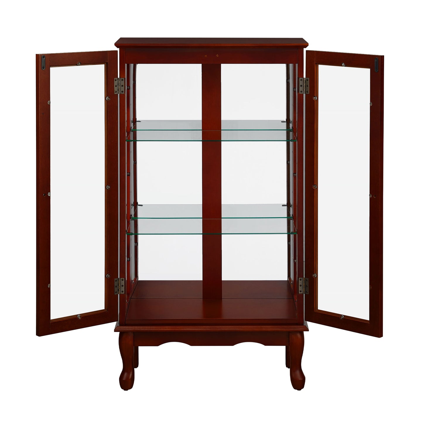 Curio Cabinet Lighted Curio Diapaly Cabinet With Adjustable Shelves And Mirrored Back Panel, Tempered Glass Doors 3 Tier, (E26 Light Bulb Not Included) - Cherry