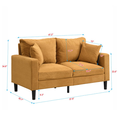 Modern Upholstered Loveseat Sofa, High Resilience, Wooden Frame 2 Seater For Small Spaces - Orange