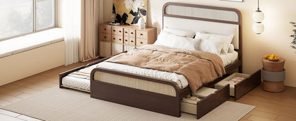 Queen Size Platform Bed With Trundle And 2 Drawers - Espresso