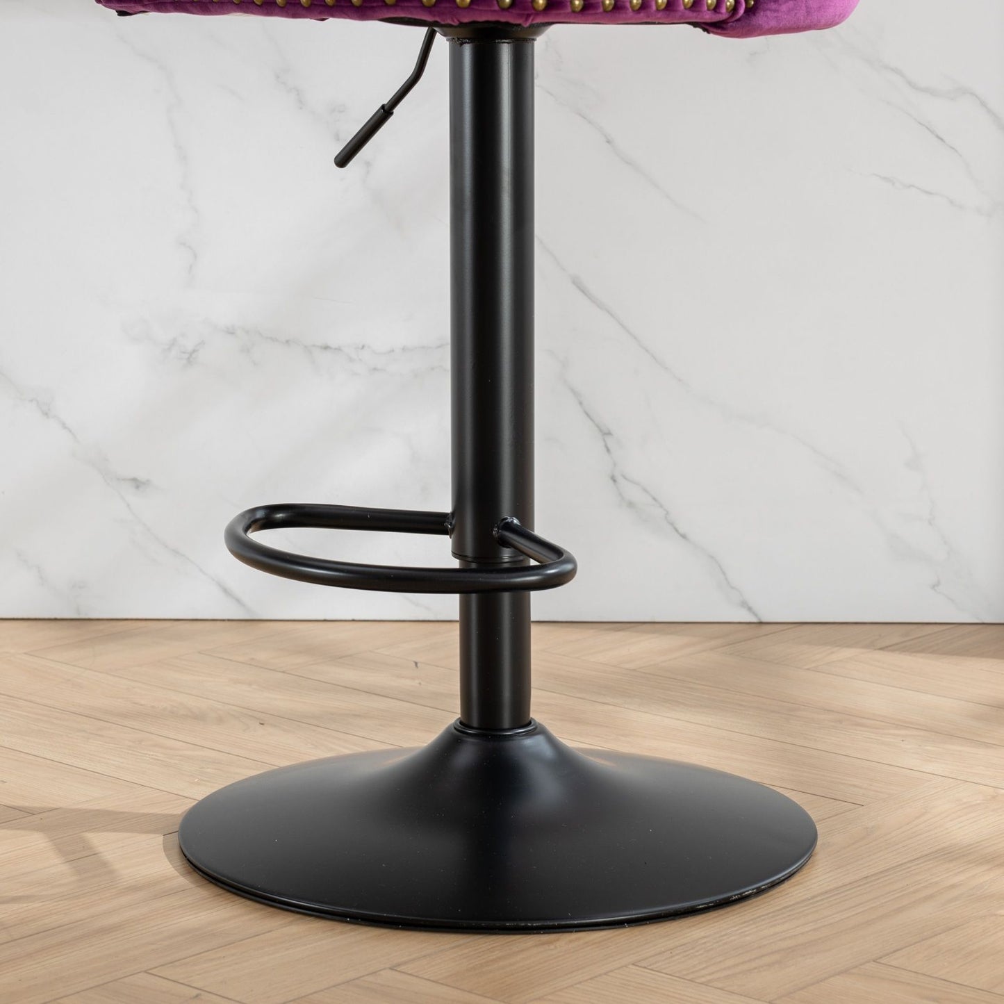 Swivel Velvet Barstools Adjusatble Seat Height , Modern Upholstered Bar Stools With Backs Comfortable Tufted For Home Pub And Kitchen Island (Set of 2) - Purple