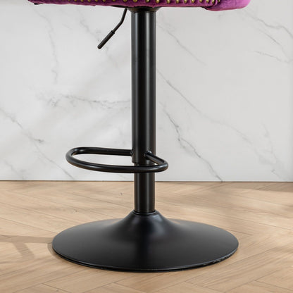 Swivel Velvet Barstools Adjusatble Seat Height , Modern Upholstered Bar Stools With Backs Comfortable Tufted For Home Pub And Kitchen Island (Set of 2) - Purple