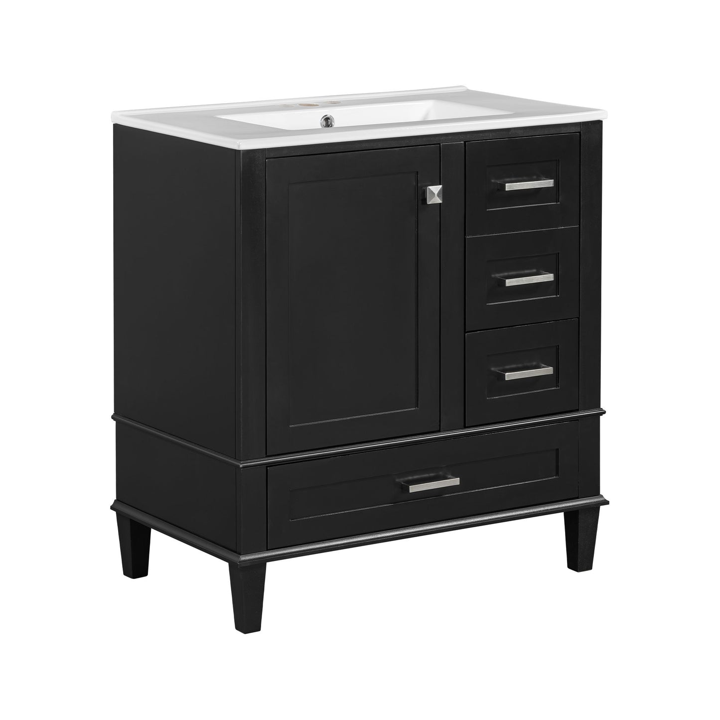 Bathroom Vanity, Modern Bathroom Cabinet With Sink Combo Set, Bathroom Storage Cabinet With A Soft Closing Door And 3 Drawers, Solid Wood Frame - Black