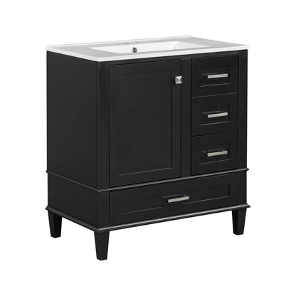Bathroom Vanity, Modern Bathroom Cabinet With Sink Combo Set, Bathroom Storage Cabinet With A Soft Closing Door And 3 Drawers, Solid Wood Frame - Black