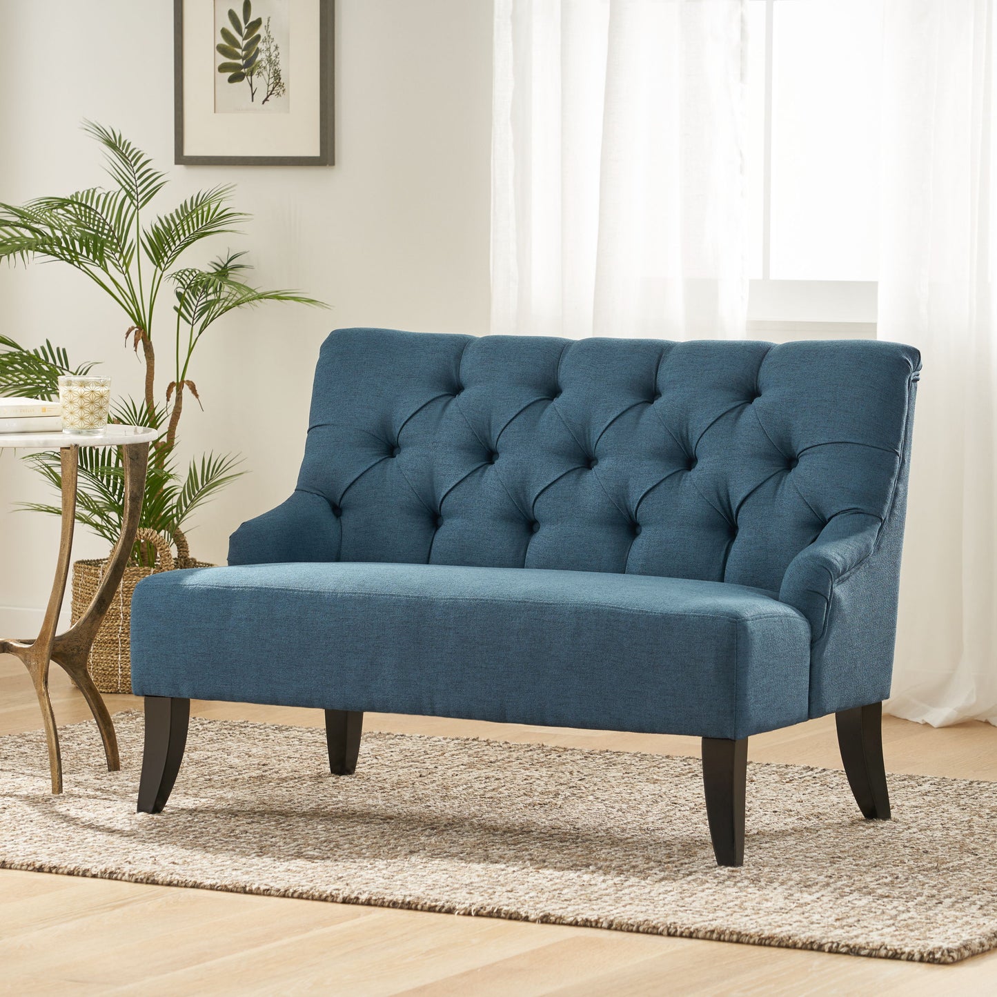 Nicole - French Style Upholstered Loveseat With Tufted Backrest - Navy Blue